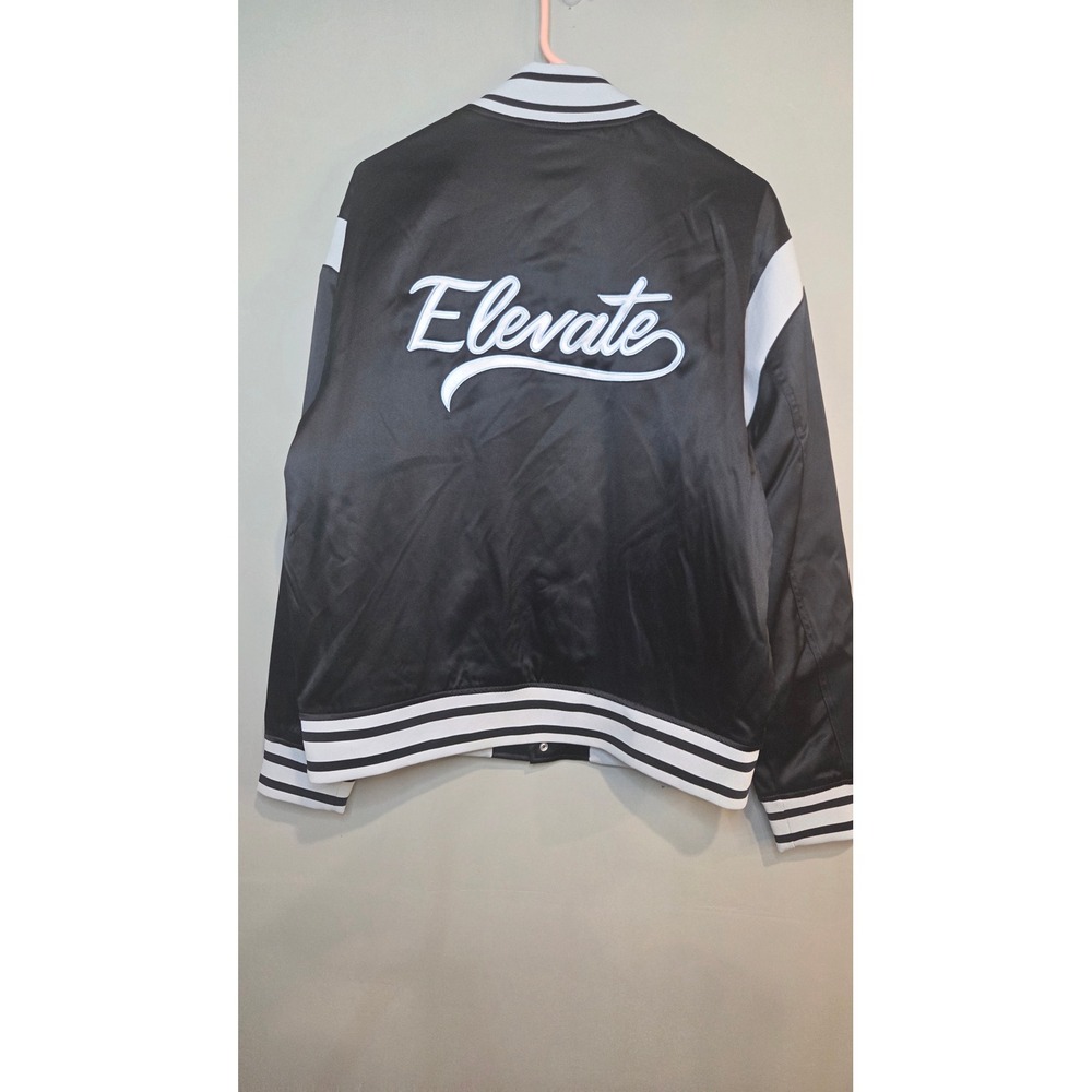 Black History Month Elevate Varsity Bomber Jacket Mens Medium Satin Black White - Picture 6 of 6